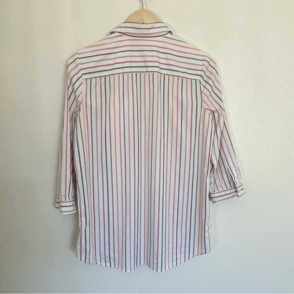 Lafayette 148 Woman’s 3/4 Sleeve Striped Button Down Shirt Sz 6 Office Academia - Picture 8 of 8